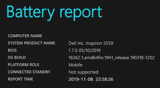 Battery Report Hardware Details